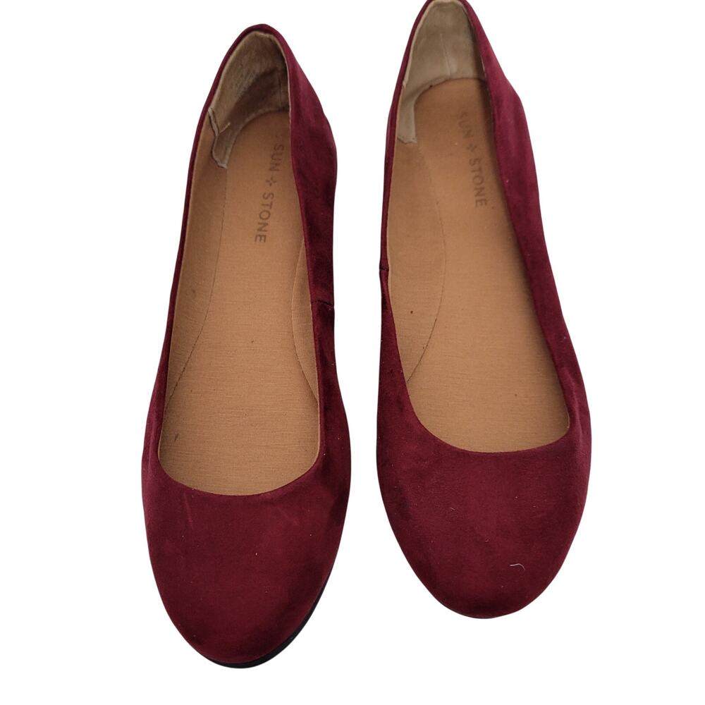 Sun + Stone Eliana Maroon Faux Suede Ballet Flats Size 9.5M  53126-2923
